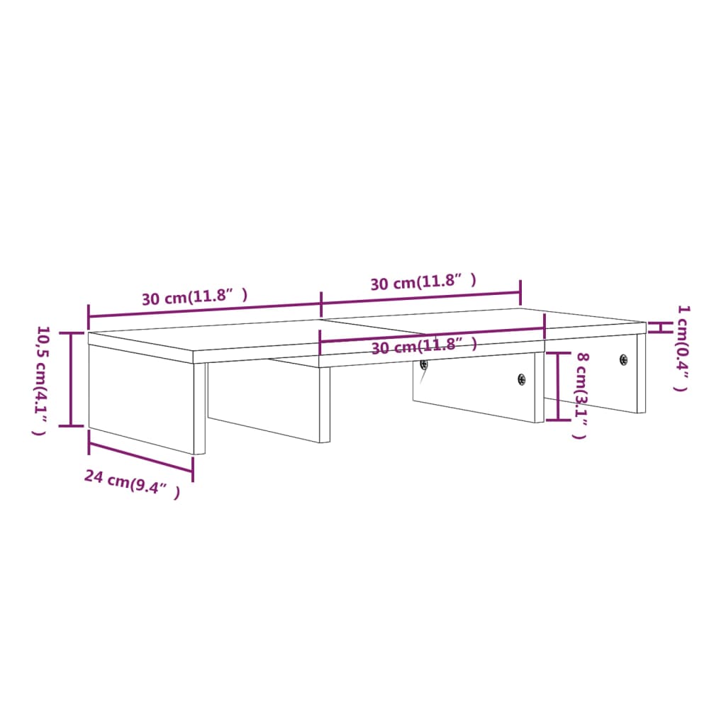 vidaXL Stojan na monitor biely 60x24x10,5 cm masívna borovica