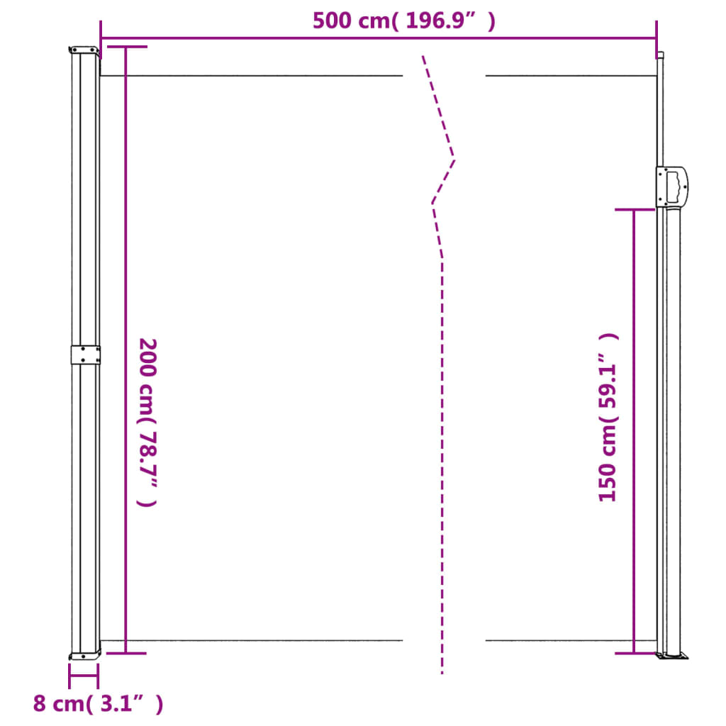 vidaXL Zaťahovacia bočná markíza, čierna 200x500 cm