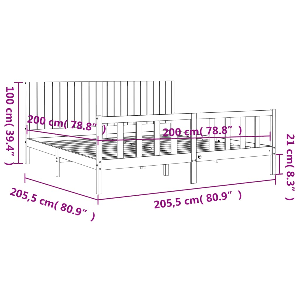 vidaXL Posteľný rám s čelom čierny 200x200 cm masívne drevo