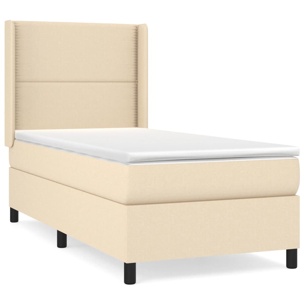 vidaXL Posteľný rám boxspring s matracom krémový 90x190 cm látka