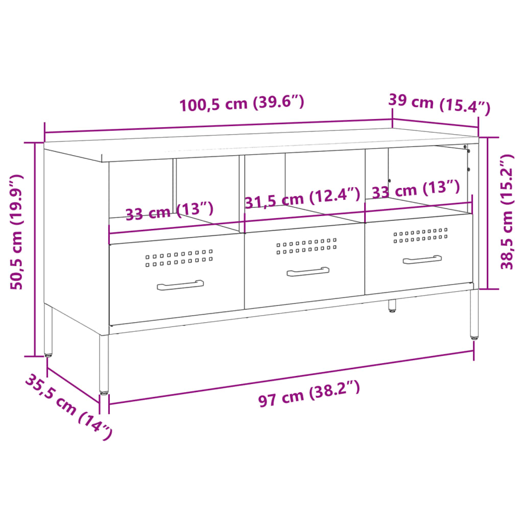 vidaXL TV skrinka ružová 100,5x39x50,5 cm oceľ valcovaná za studena