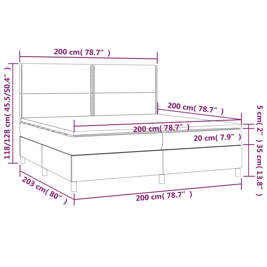 vidaXL Boxspring posteľ s matracom a LED čierna 200x200 cm umelá koža