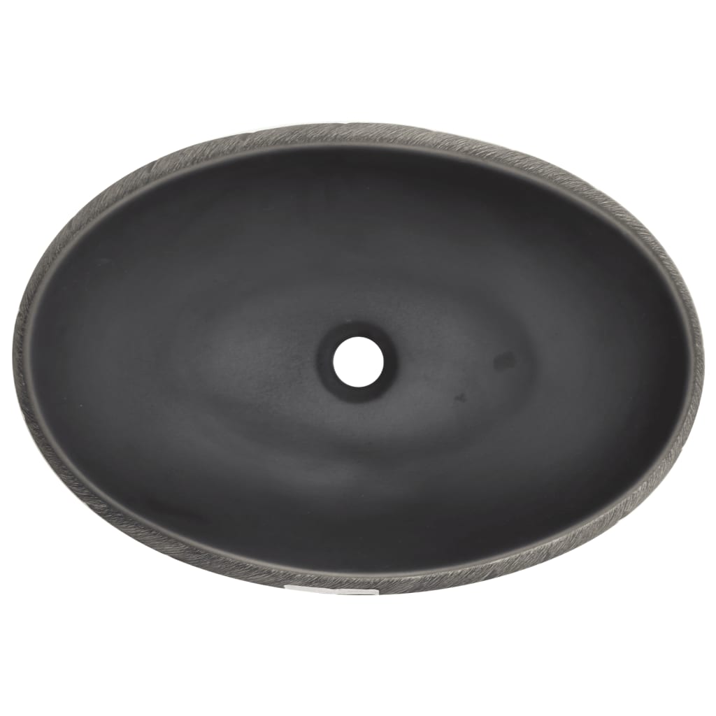 vidaXL Umývadlo na dosku čierno-sivé oválne 59x40x15 cm keramické