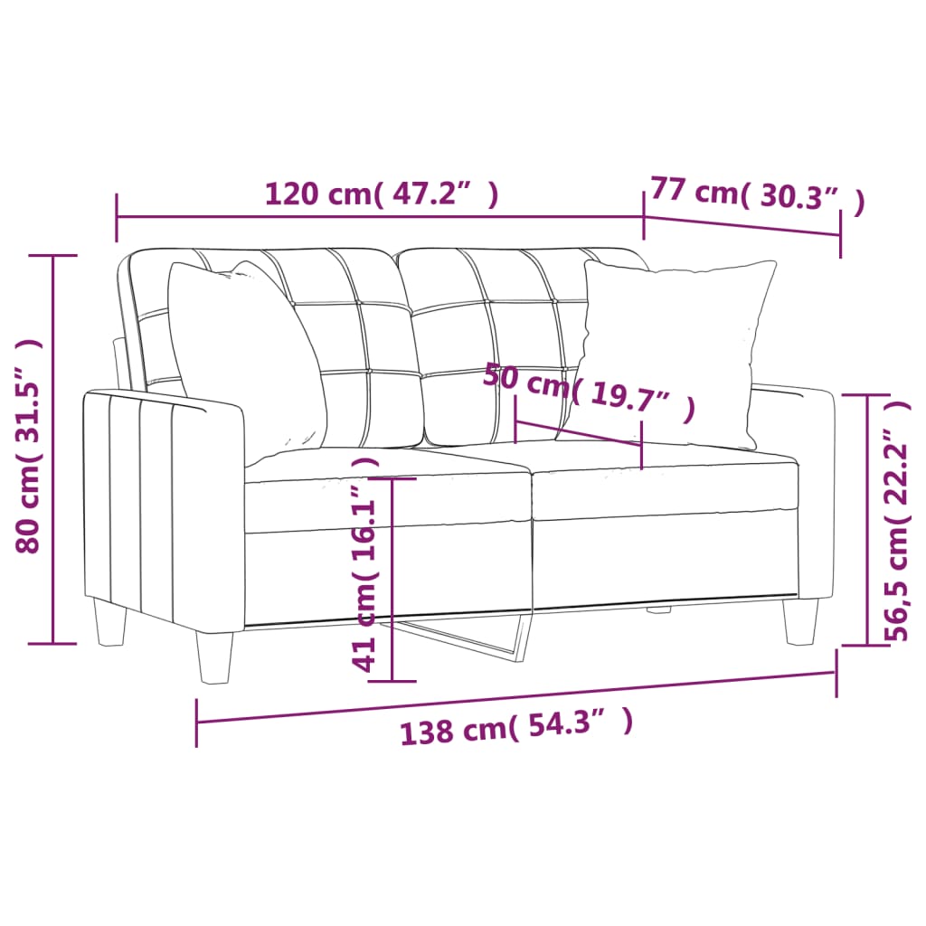 vidaXL 2-miestna pohovka s vankúšmi krémová 120 cm umelá koža