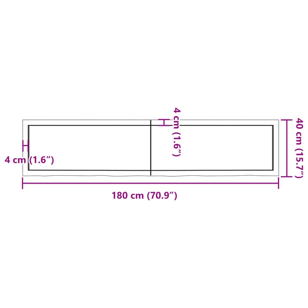 vidaXL Nástenná polica tmavohnedá 180x40x(2-6)cm ošetrený dubový masív