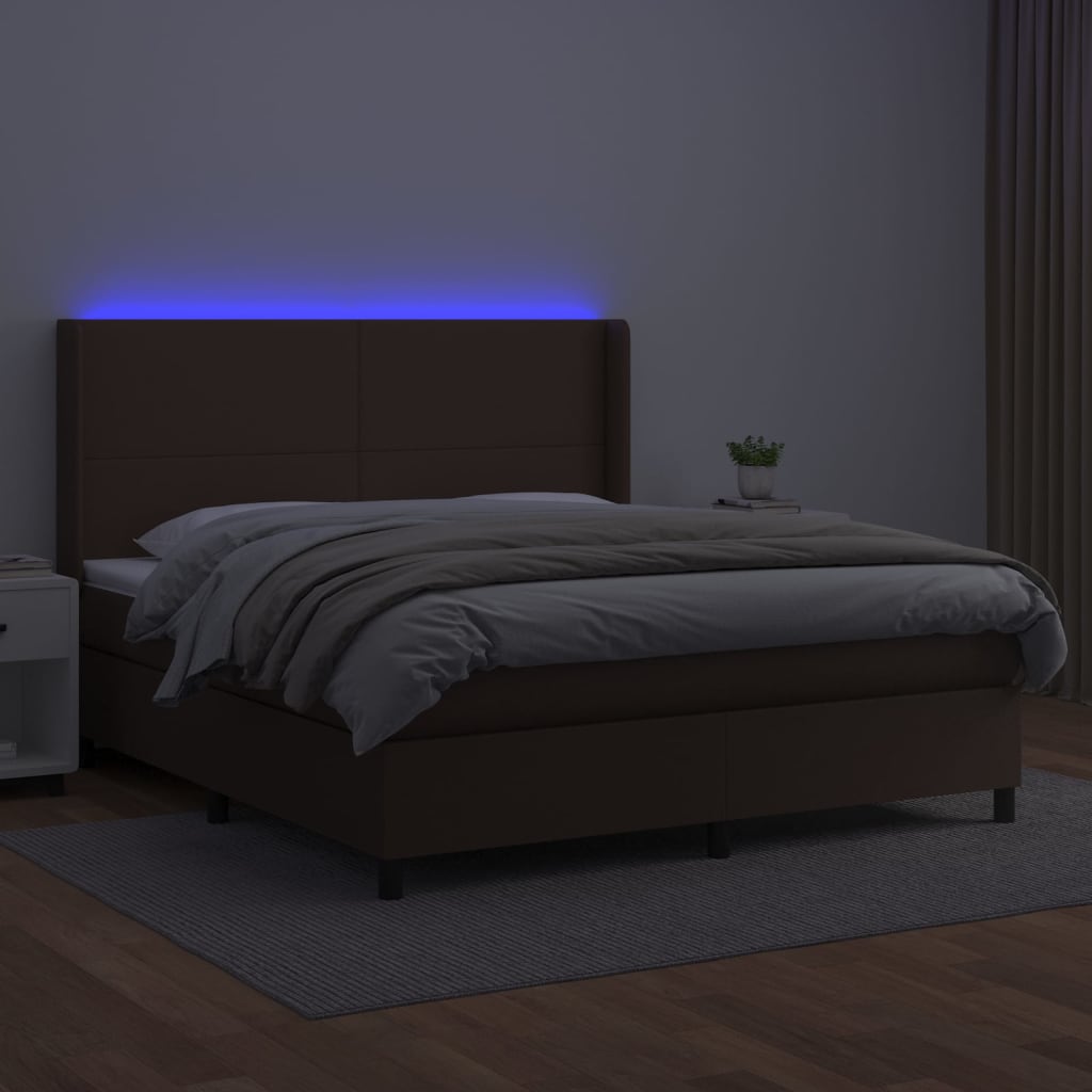 vidaXL Boxspring posteľ s matracom a LED hnedá 160x200 cm umelá koža