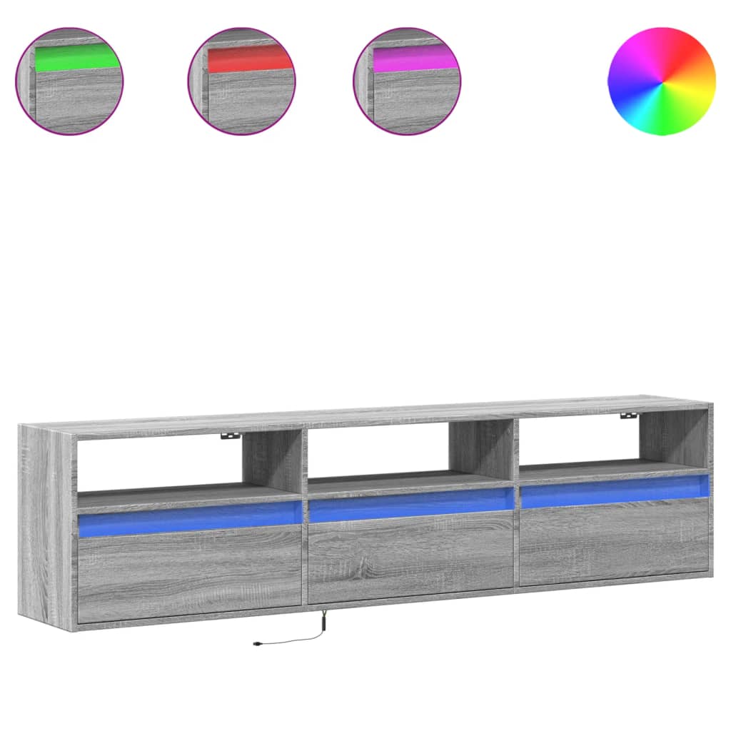vidaXL TV nástenná skrinka s LED svetlami sivá sonoma 180x31x45 cm