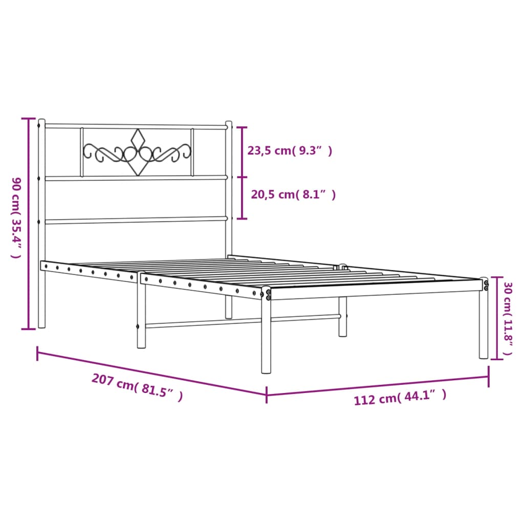 vidaXL Kovový rám postele s čelom biely 107x203 cm