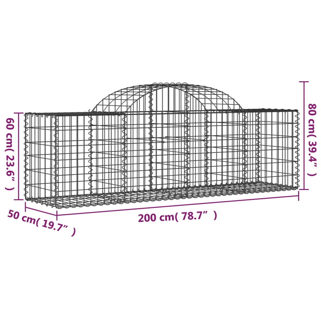 vidaXL Oblúkový gabionový kôš 5 ks 200x50x60/80 cm pozinkované železo