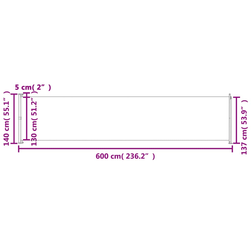 vidaXL Zaťahovacia bočná markíza na terasu 140x600 cm, krémová