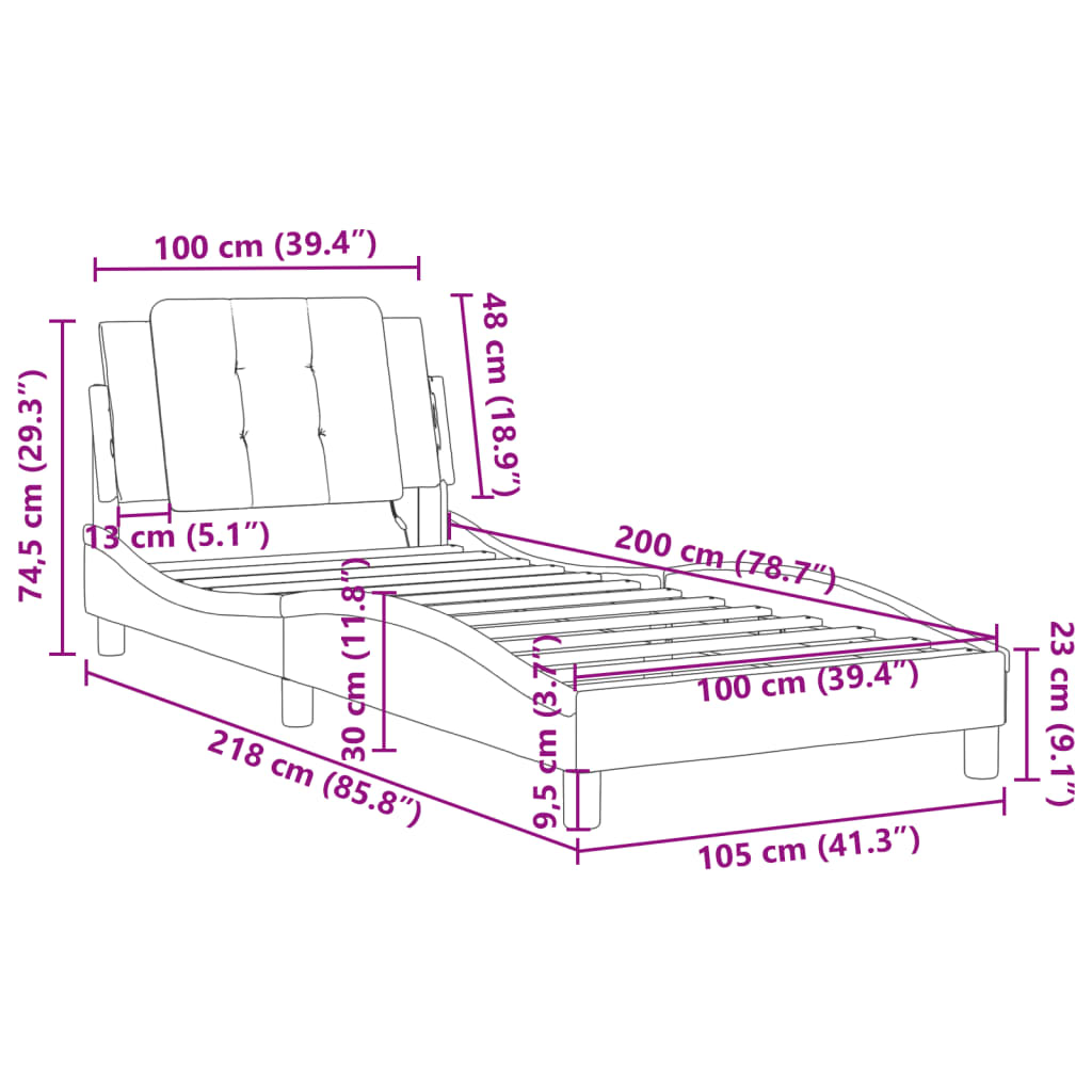 vidaXL Posteľný rám s LED svetlami, čierny 100x200 cm, umelá koža