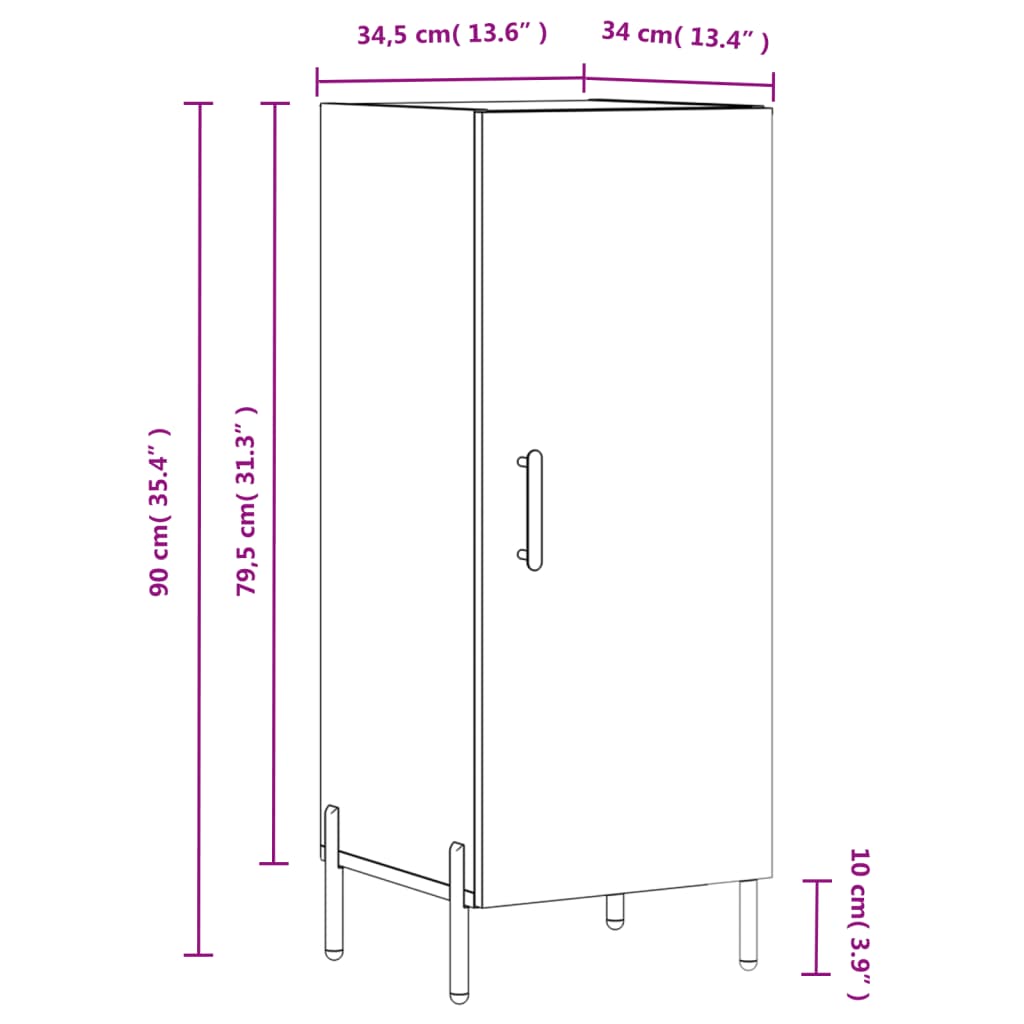 vidaXL Komoda sivý dub sonoma 34,5x34x90 cm spracované drevo