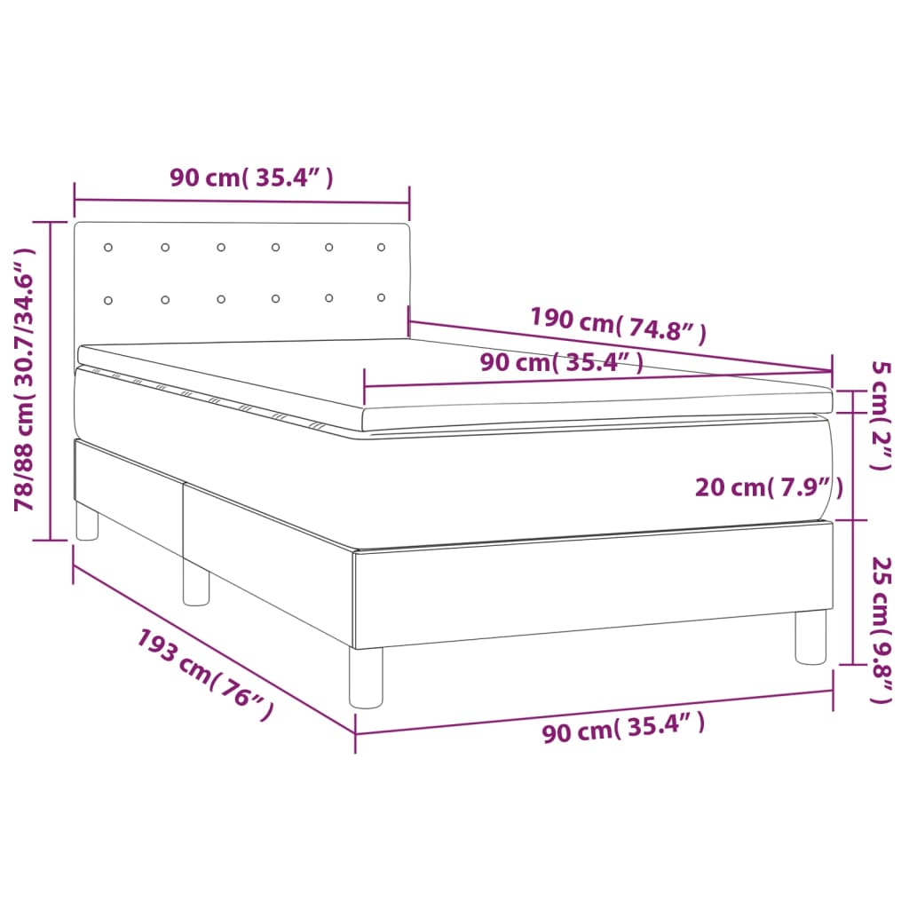 vidaXL Posteľný rám boxspring s matracom čierny 90x190 cm zamat