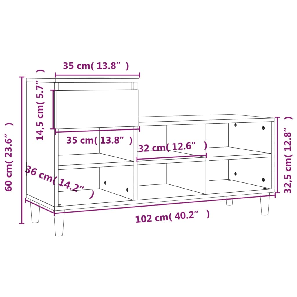 vidaXL Botník dub sonoma 102x36x60 cm spracované drevo