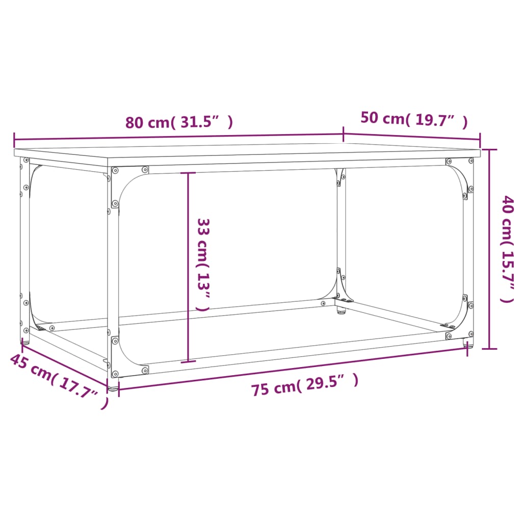 vidaXL Konferenčný stolík hnedý dub 80x50x40 cm sprac. drevo a železo