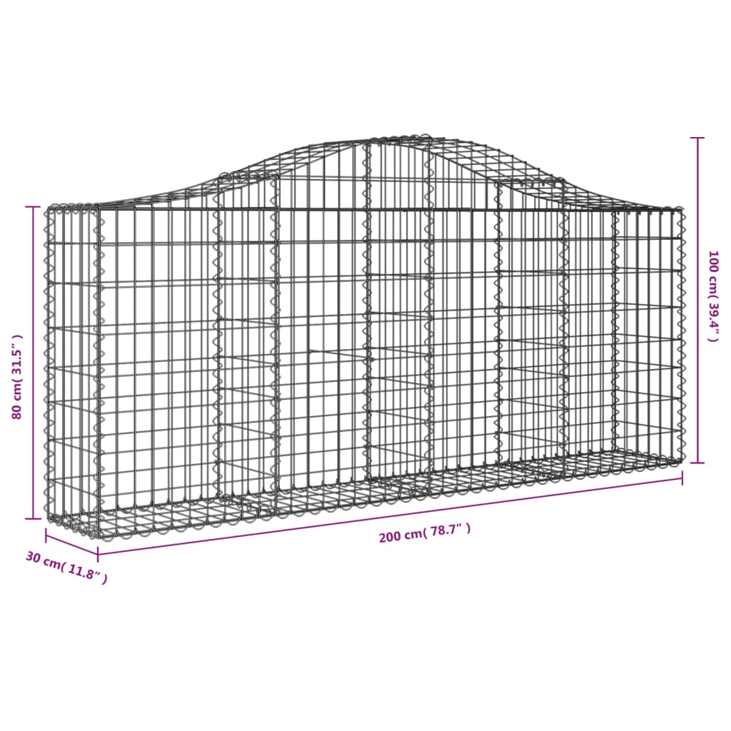 vidaXL Oblúkové gabionové koše 40ks 200x30x80/100cm pozinkované železo