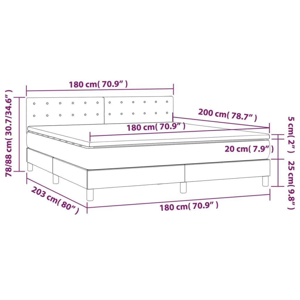 vidaXL Posteľ boxsping s matracom a LED modrá 180x200 cm látka