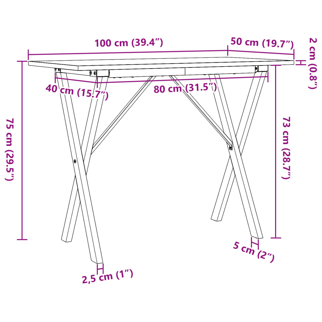 vidaXL Jedálenský stolík v tvare X 100x50x75 cm borovica a liatina