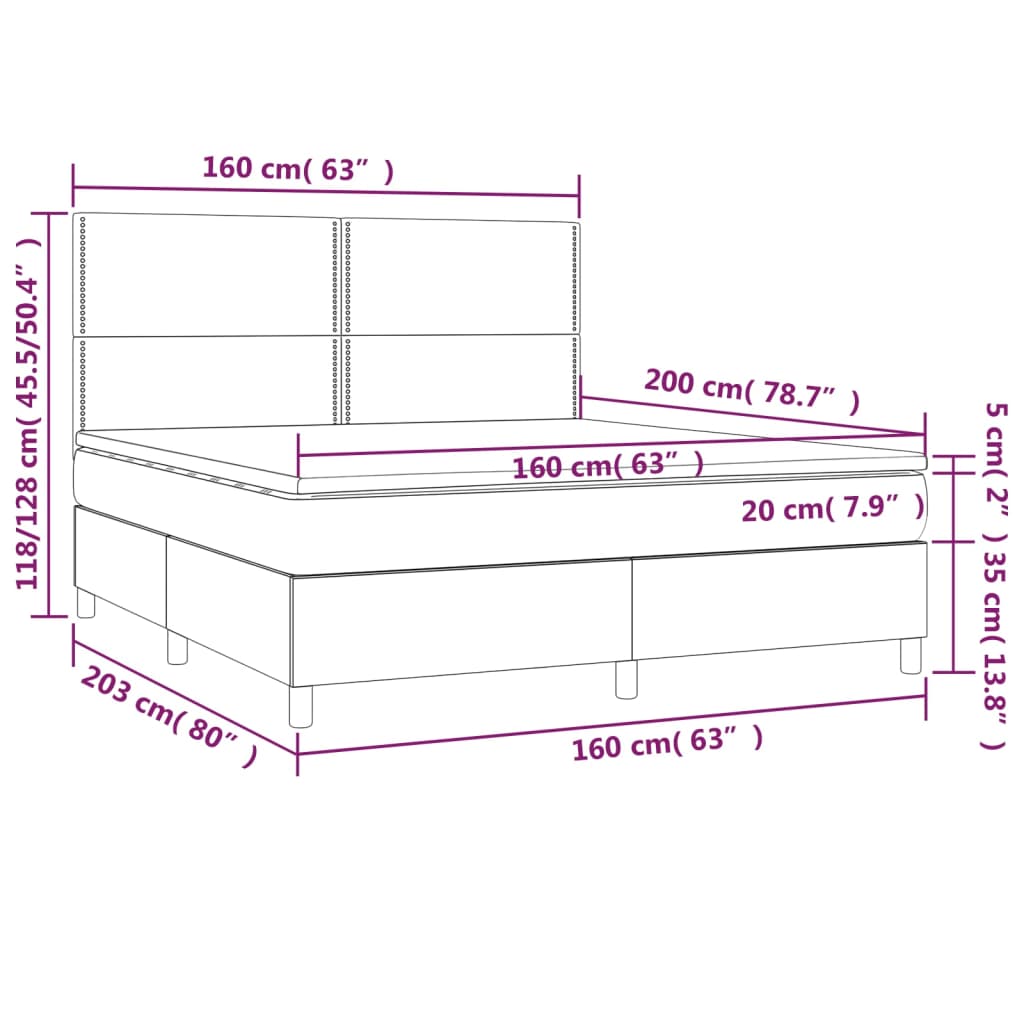 vidaXL Posteľný rám boxspring s matracom krémový 160x200 cm látka