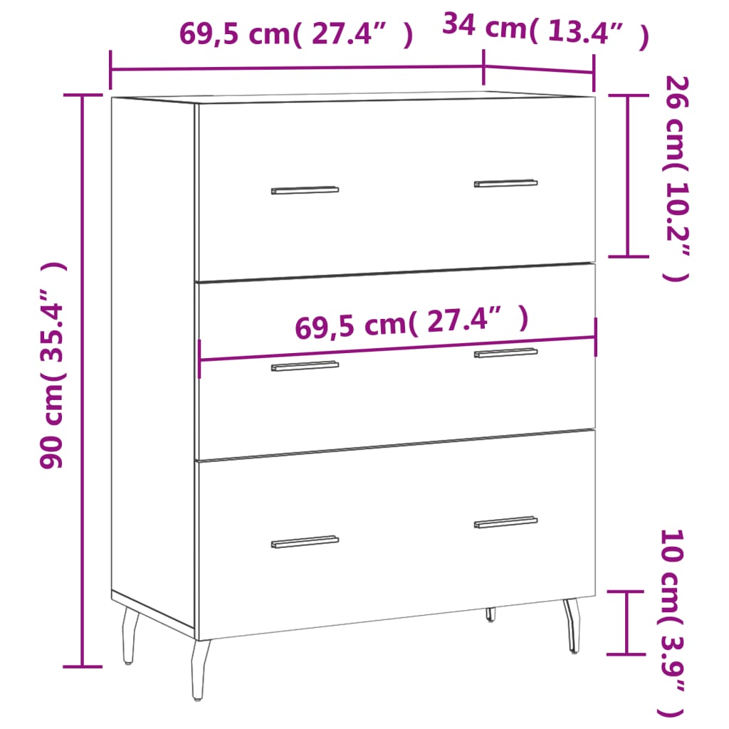 vidaXL Komoda hnedý dub 69,5x34x90 cm kompozitné drevo