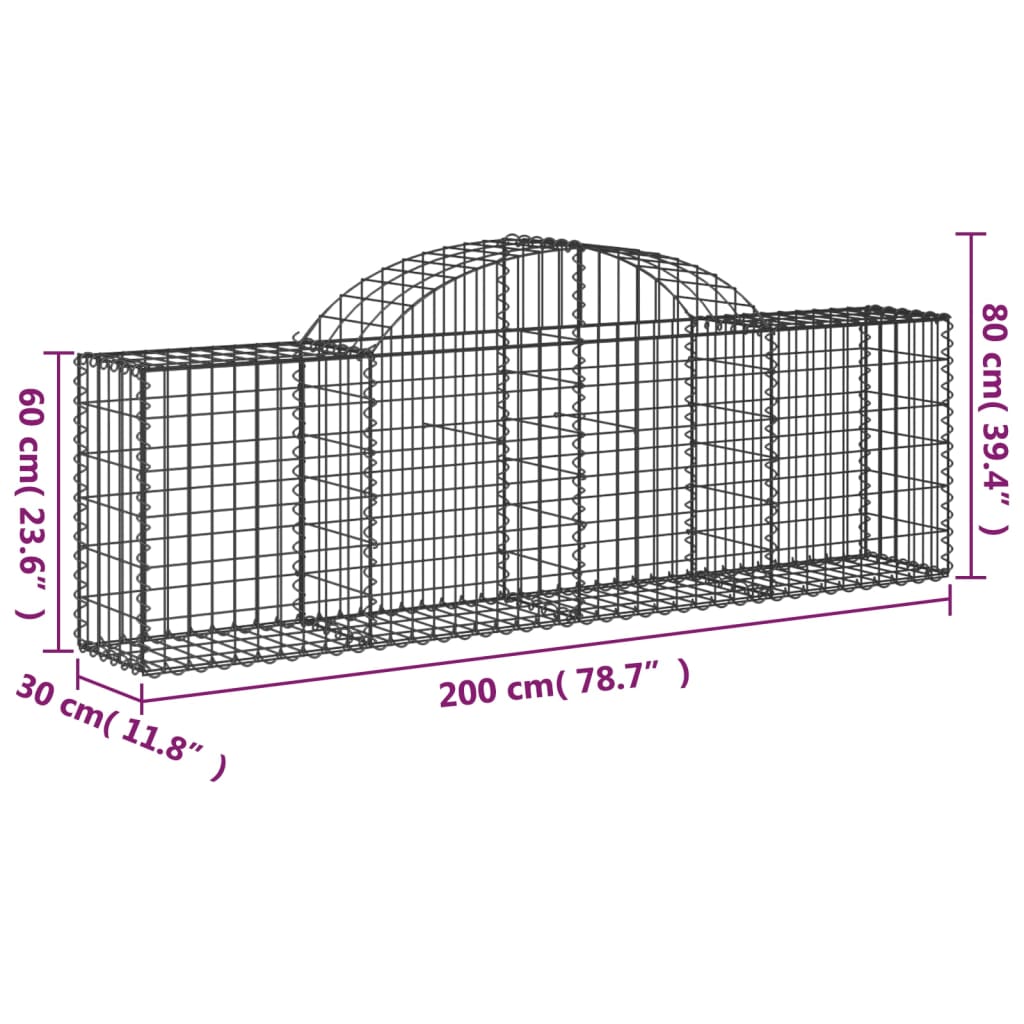 vidaXL Oblúkový gabionový kôš 13 ks 200x30x60/80 cm pozinkované železo