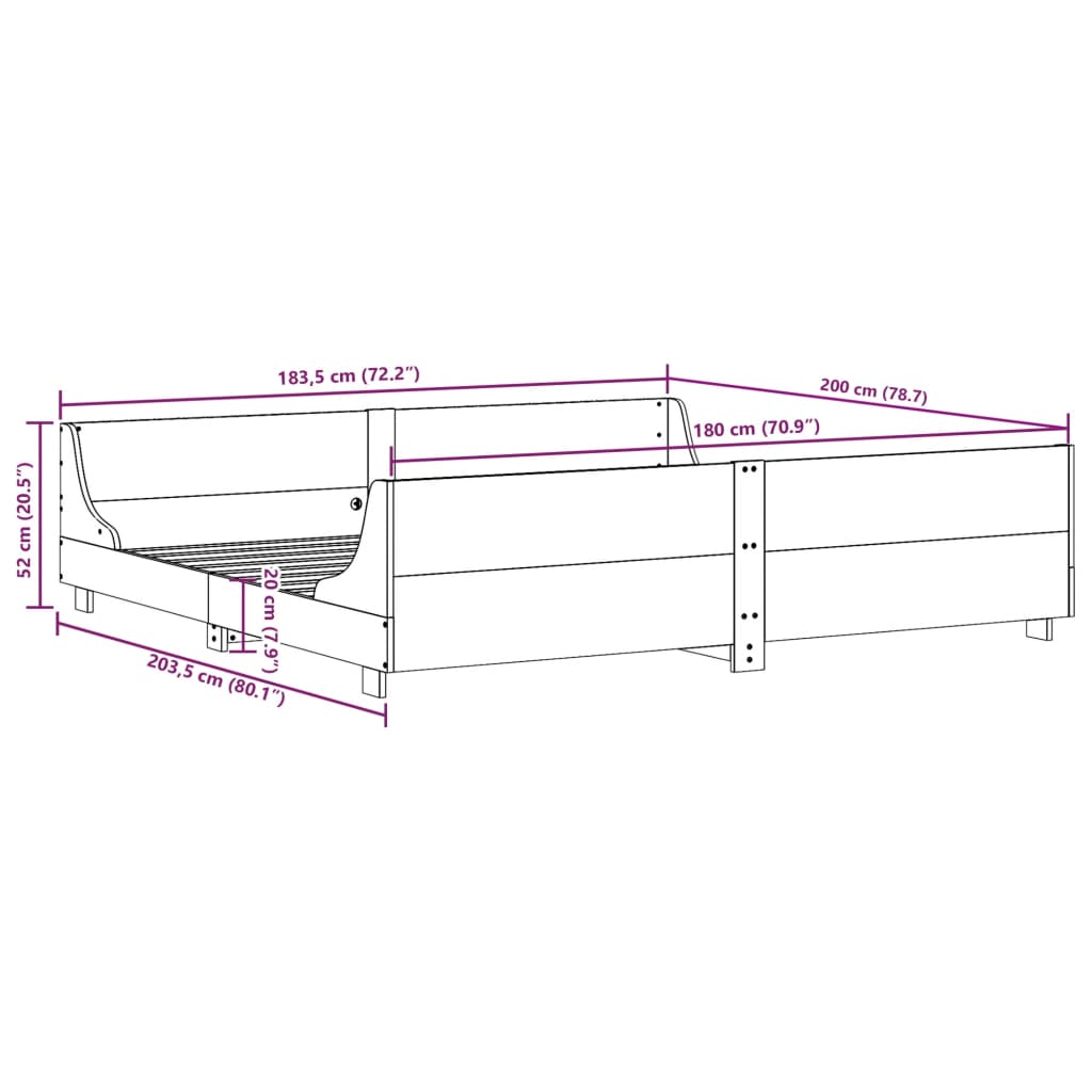 vidaXL Posteľ bez matraca biela 180x200 cm masívna borovica