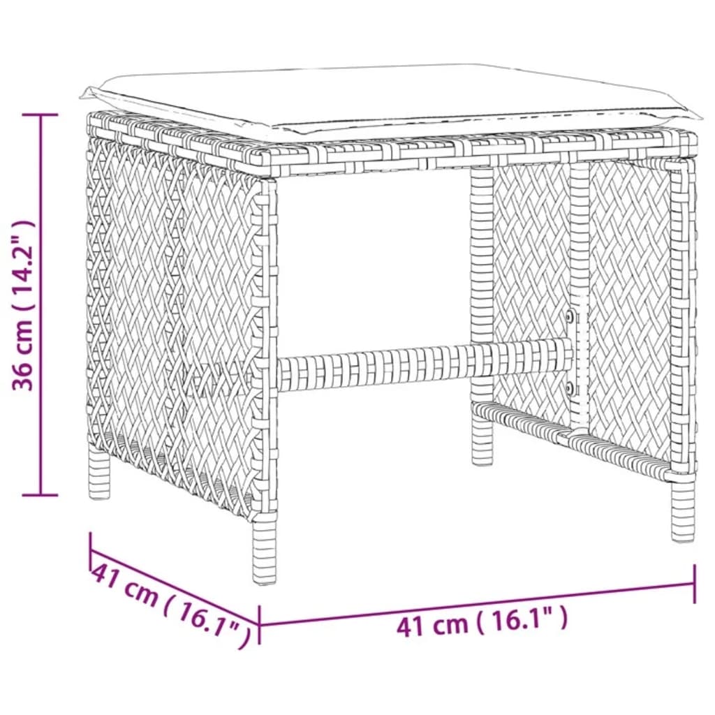 vidaXL Záhradné taburetky s vankúšmi 4 ks čierne 41x41x36 cm polyratan