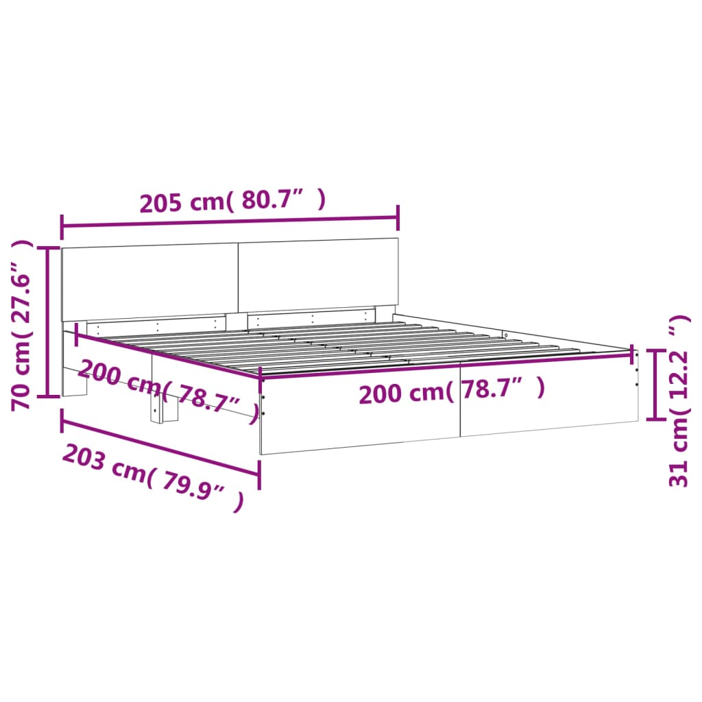 vidaXL Posteľný rám s čelom a LED biely 200x200 cm