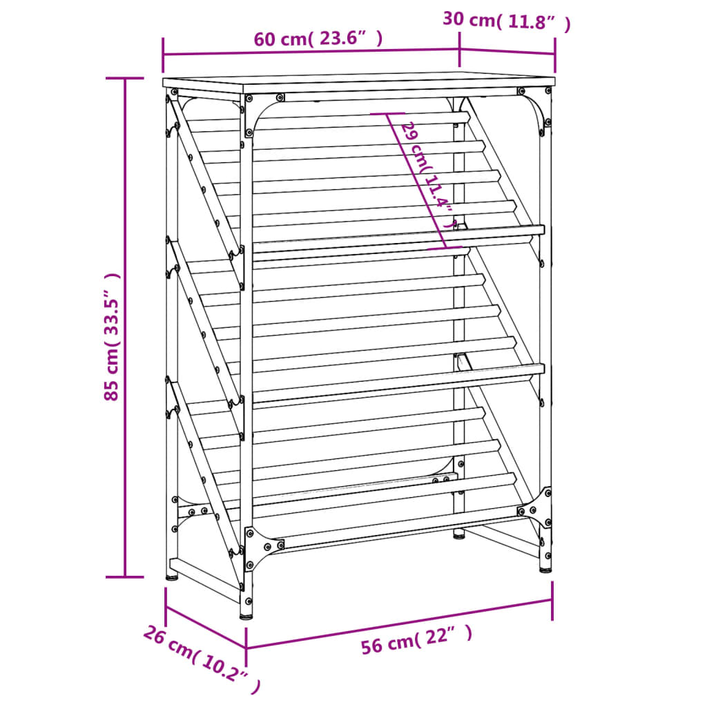 vidaXL Regál na topánky dymový dub 60x30x85 cm kompozitné drevo