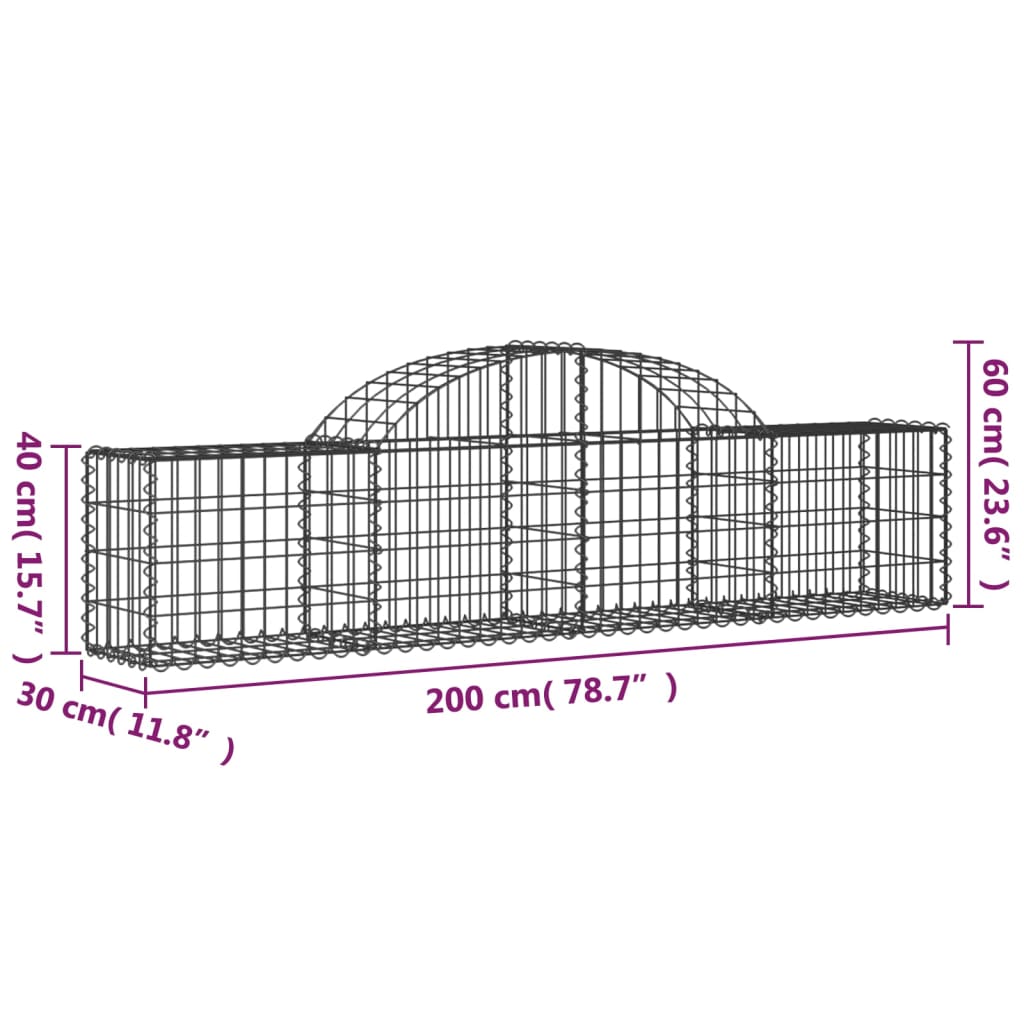 vidaXL Oblúkový gabionový kôš 25 ks 200x30x40/60 cm pozinkované železo