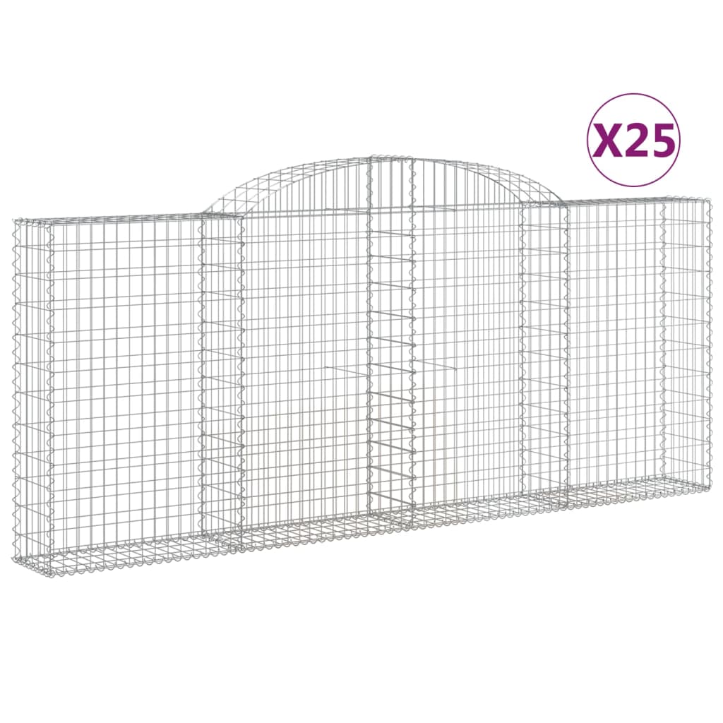 vidaXL Oblúkové gabiónové koše 25 ks 300x30x120/140 cm pozink. železo