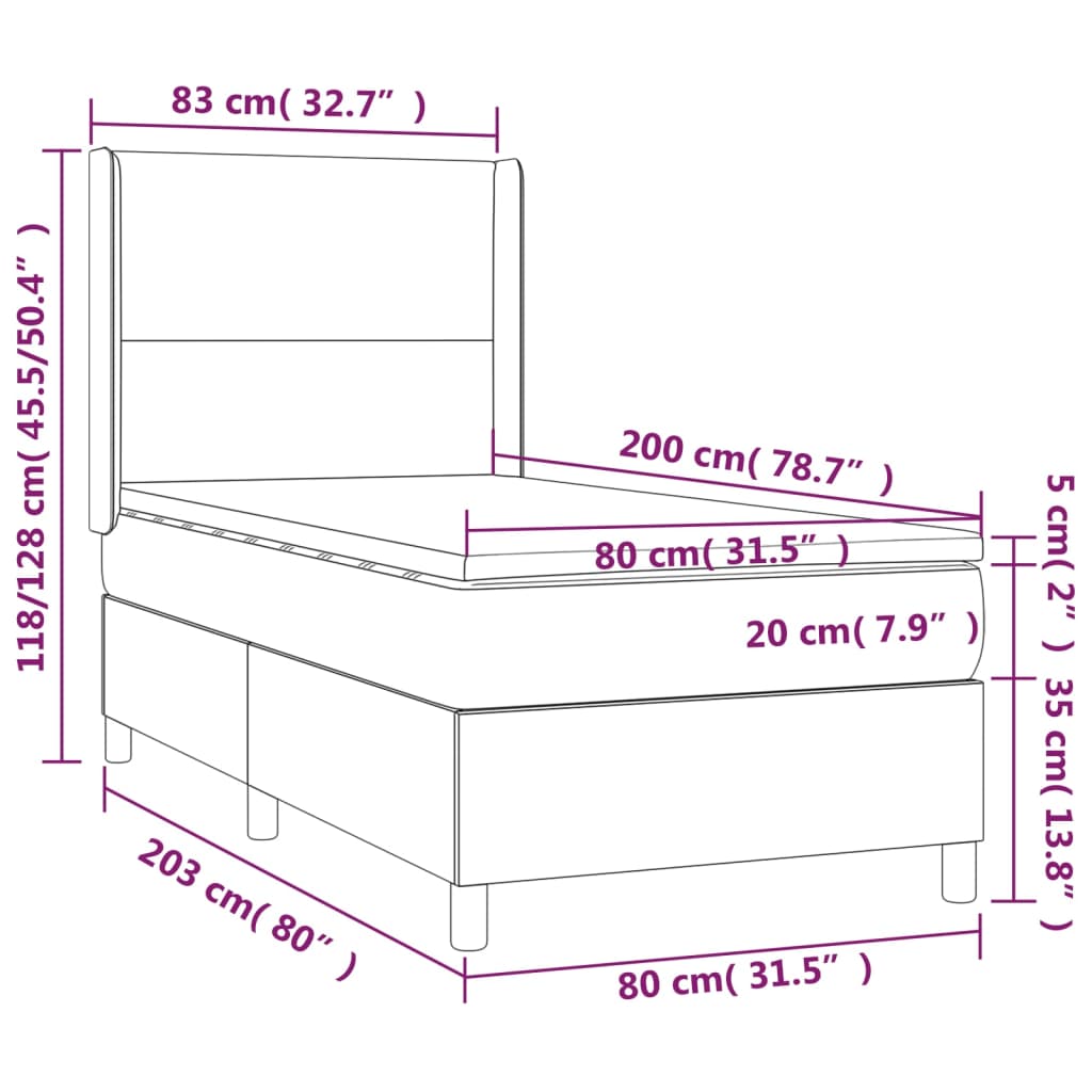 vidaXL Posteľ boxsping s matracom a LED krémová 80x200 cm látka