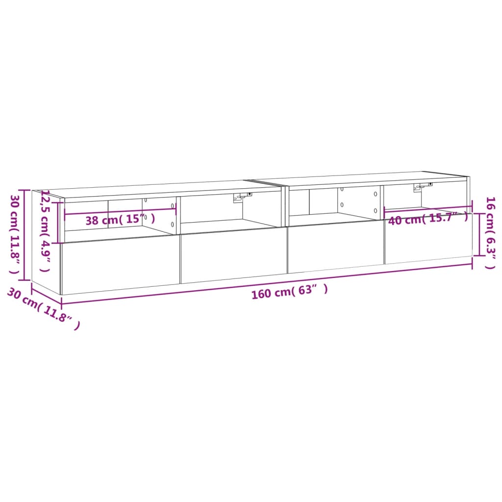 vidaXL TV nástenné skrinky 2 ks dub sonoma 80x30x30cm kompozitné drevo