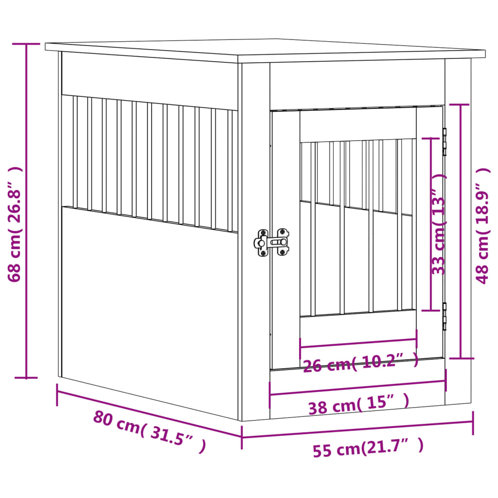 vidaXL Nábytková prepravka pre psa dymový dub 55x80x68 cm kompoz.drevo