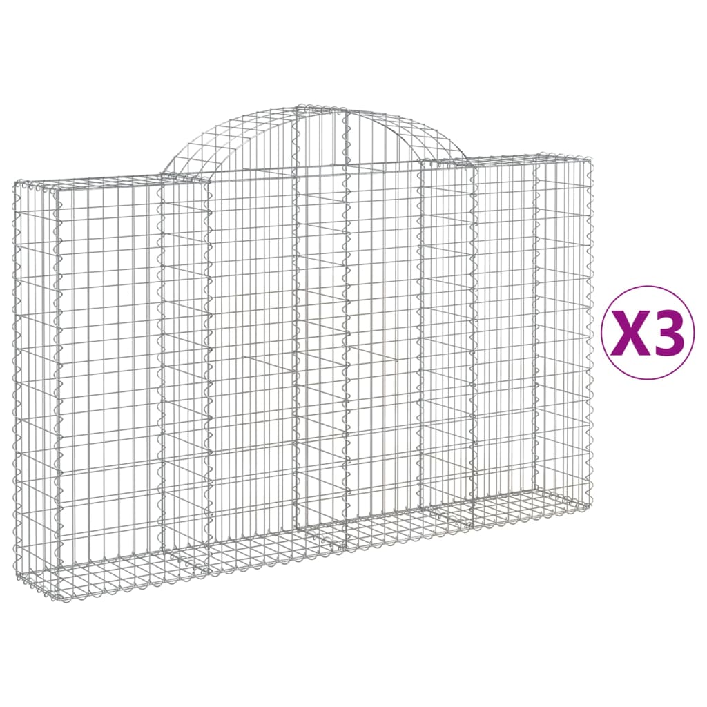 vidaXL Oblúkové gabionové koše 3 ks 200x30x120/140 cm pozink. železo