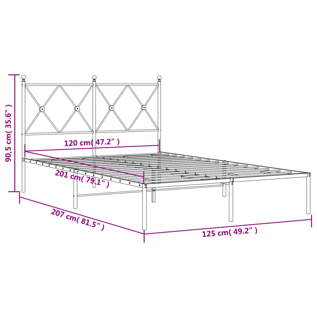 vidaXL Kovový rám postele s čelom čierny 120x200 cm