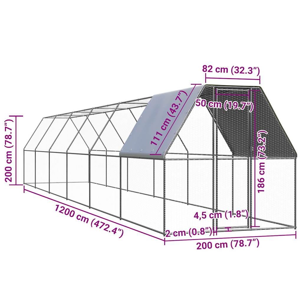 vidaXL Klietka pre sliepky 2x12x2 m pozinkovaná oceľ