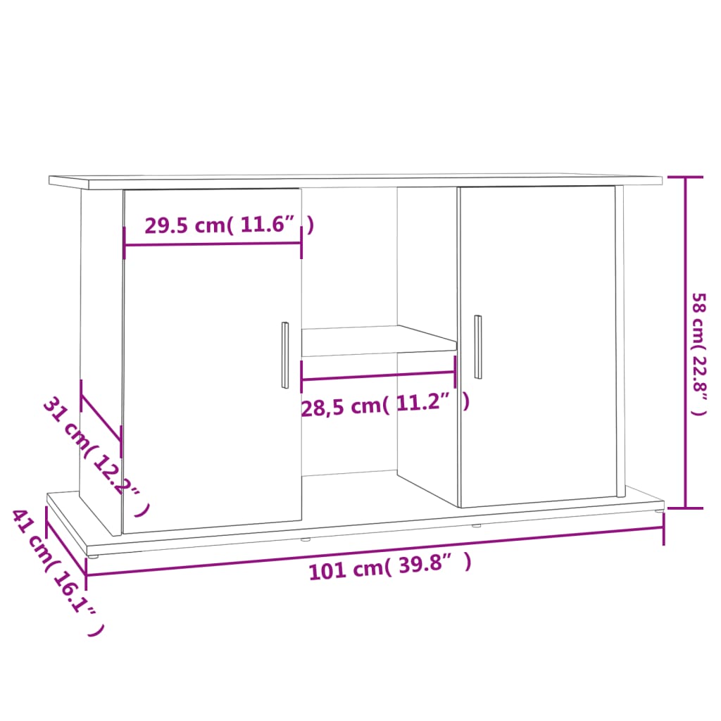 vidaXL Stojan na akvárium vysoký lesk biely 101x41x58 cm kompoz. drevo