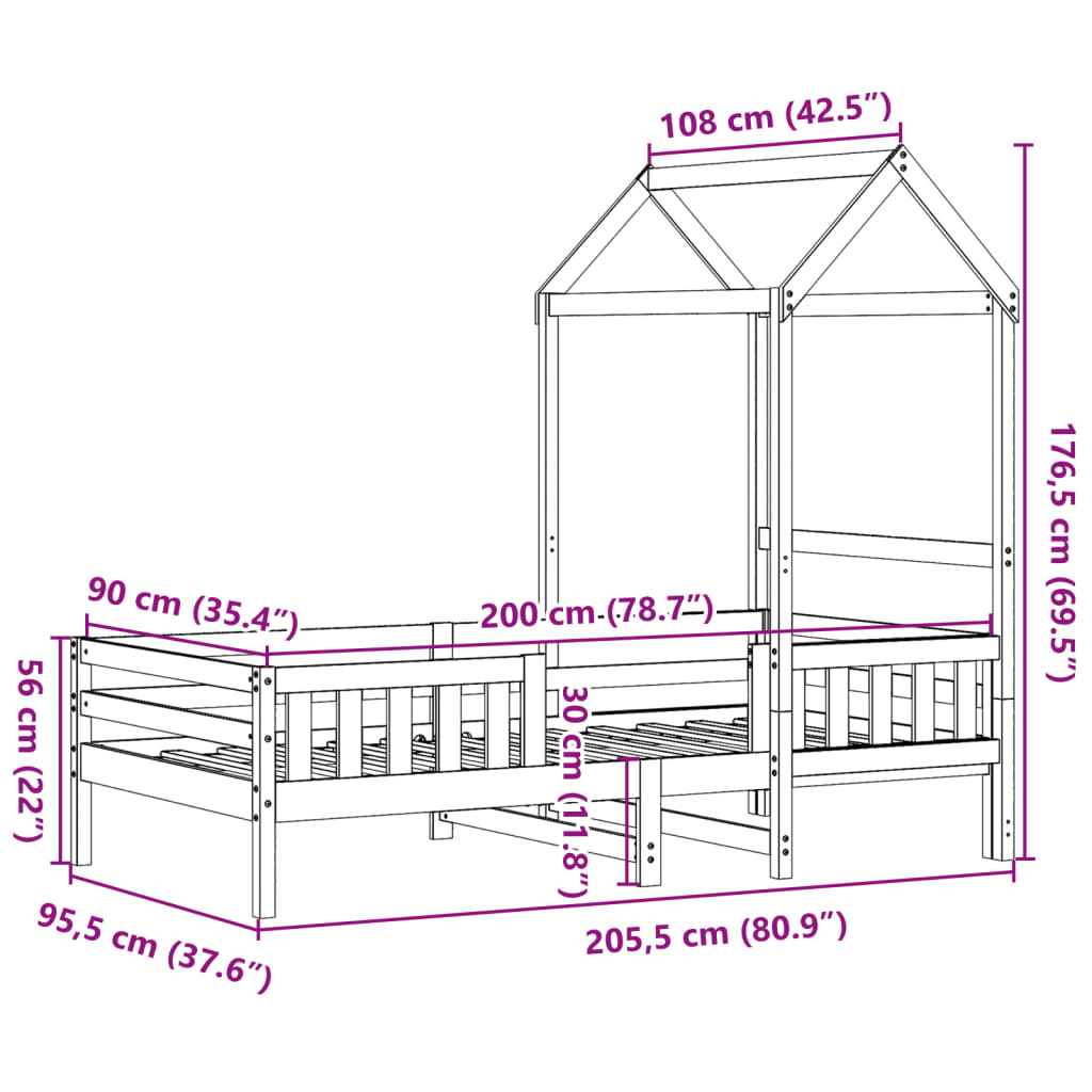 vidaXL Posteľný rám so strieškou 90x200 cm borovicový masív