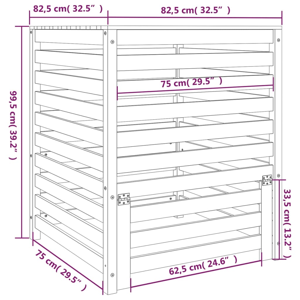 vidaXL Kompostér sivý 82,5x82,5x99,5 cm masívne borovicové drevo