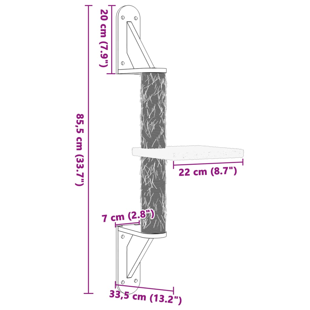 vidaXL Nástenné škrabadlo pre mačky krémové 85,5 cm