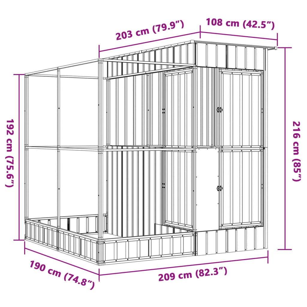 vidaXL Voliéra s nadstavcom strieborná 209x203x216 cm oceľ