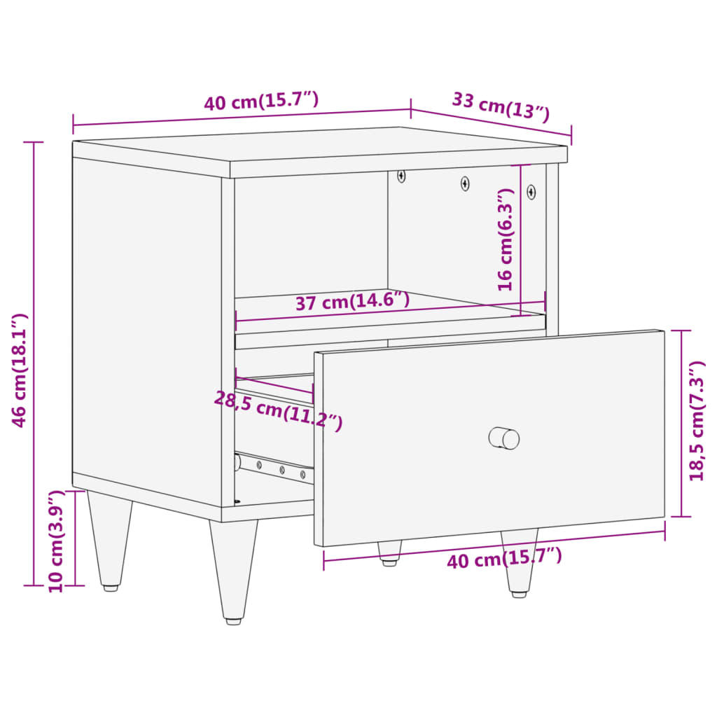 vidaXL Nočné stolíky 2 ks 40x33x46 cm masívne mangovníkové drevo