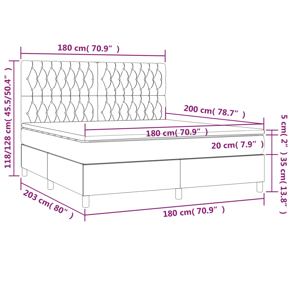 vidaXL Posteľný rám boxspring s matracom tmavosivý 180x200 cm zamat