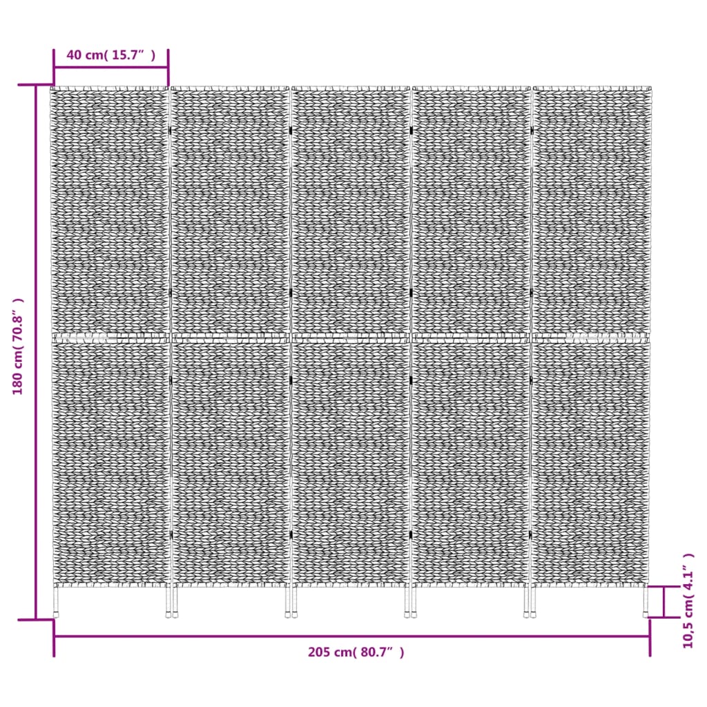 vidaXL Paraván 5-panelový hnedý 205x180 cm vodný hyacint