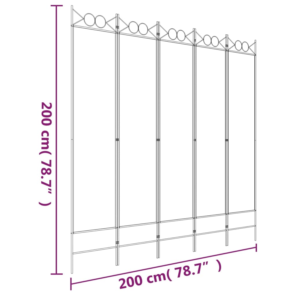 vidaXL 5-panelový paraván hnedý 200x200 cm látkový