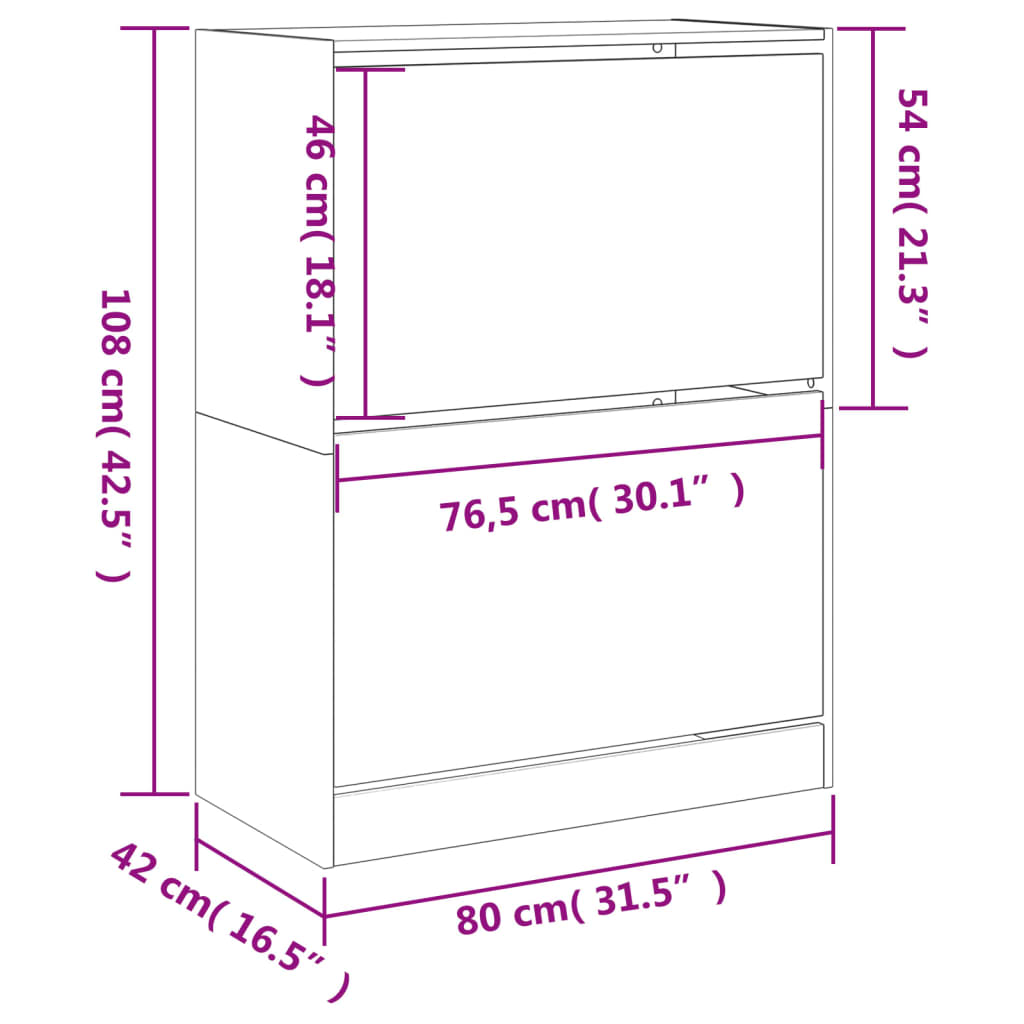 vidaXL Botník s 2 výklopnými zásuvkami dub sonoma 80x42x108 cm