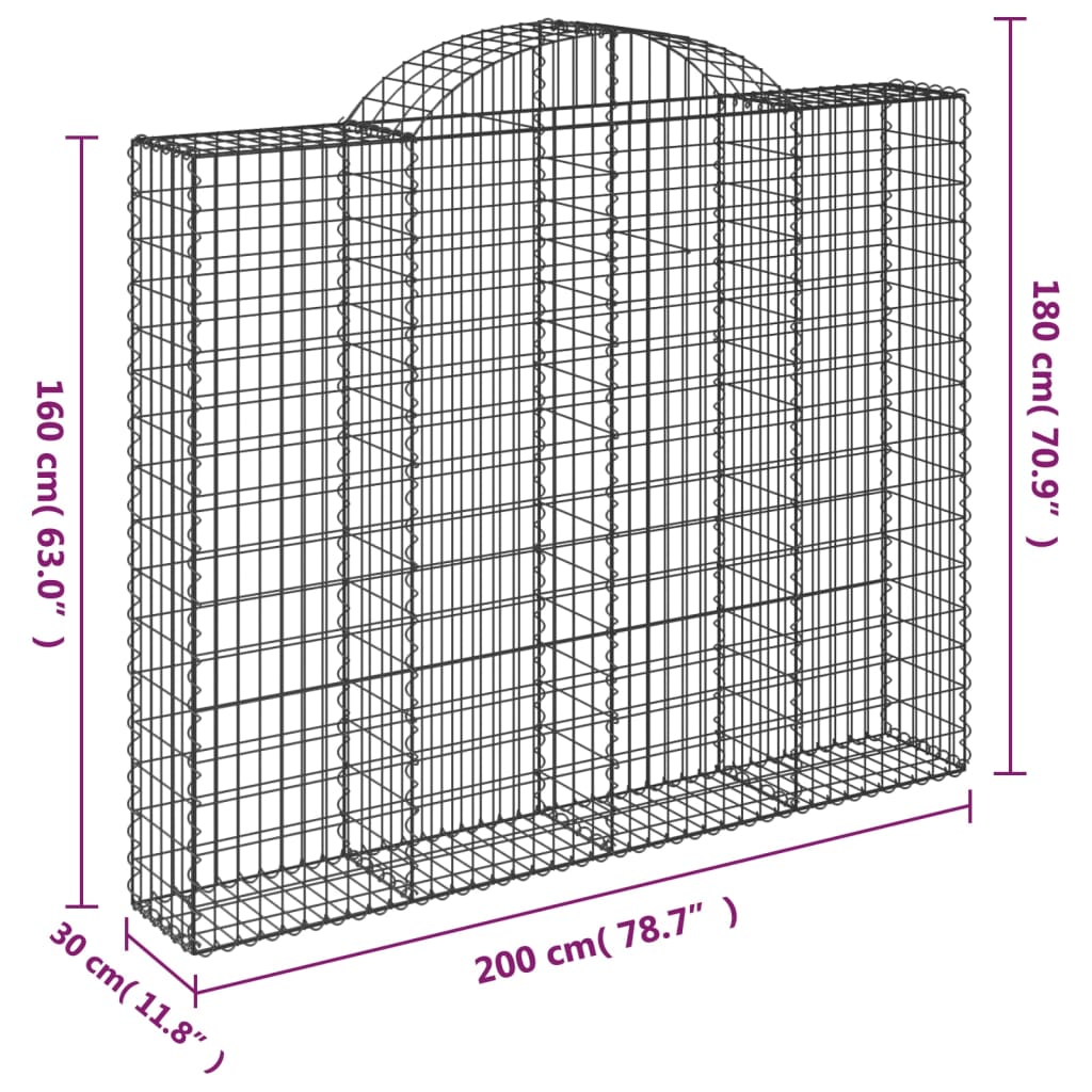 vidaXL Oblúkové gabiónové koše 11 ks 200x30x160/180 pozinkované železo