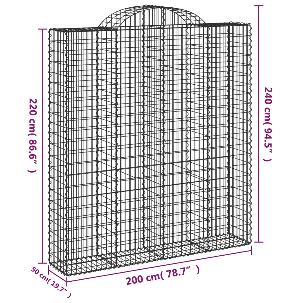 vidaXL Oblúkový gabionový kôš 2 ks 200x50x220/240cm pozinkované železo