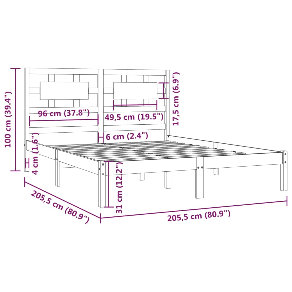 vidaXL Posteľný rám čierny borovicový masív 200x200 cm